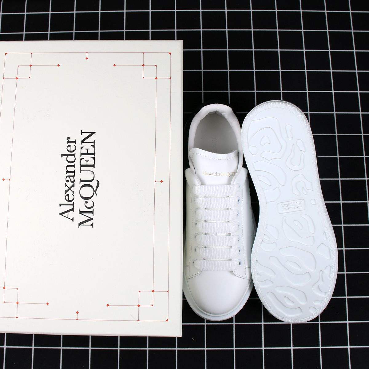 Alexander McQueen Oversized Sneaker White Smooth Calf Leather with Black Suede Heel Replica