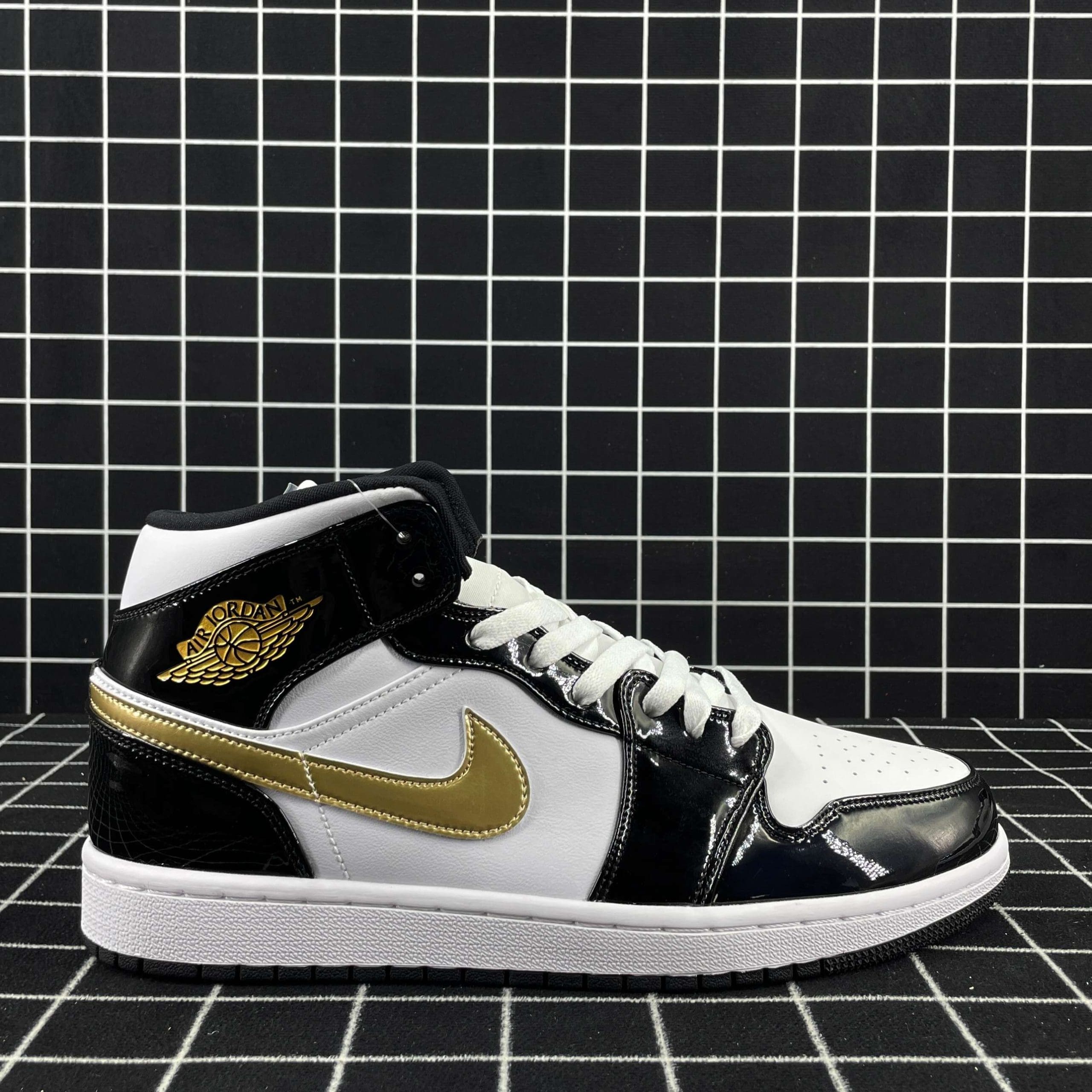 Air Jordan 1 Mid Patent Black Gold Replica