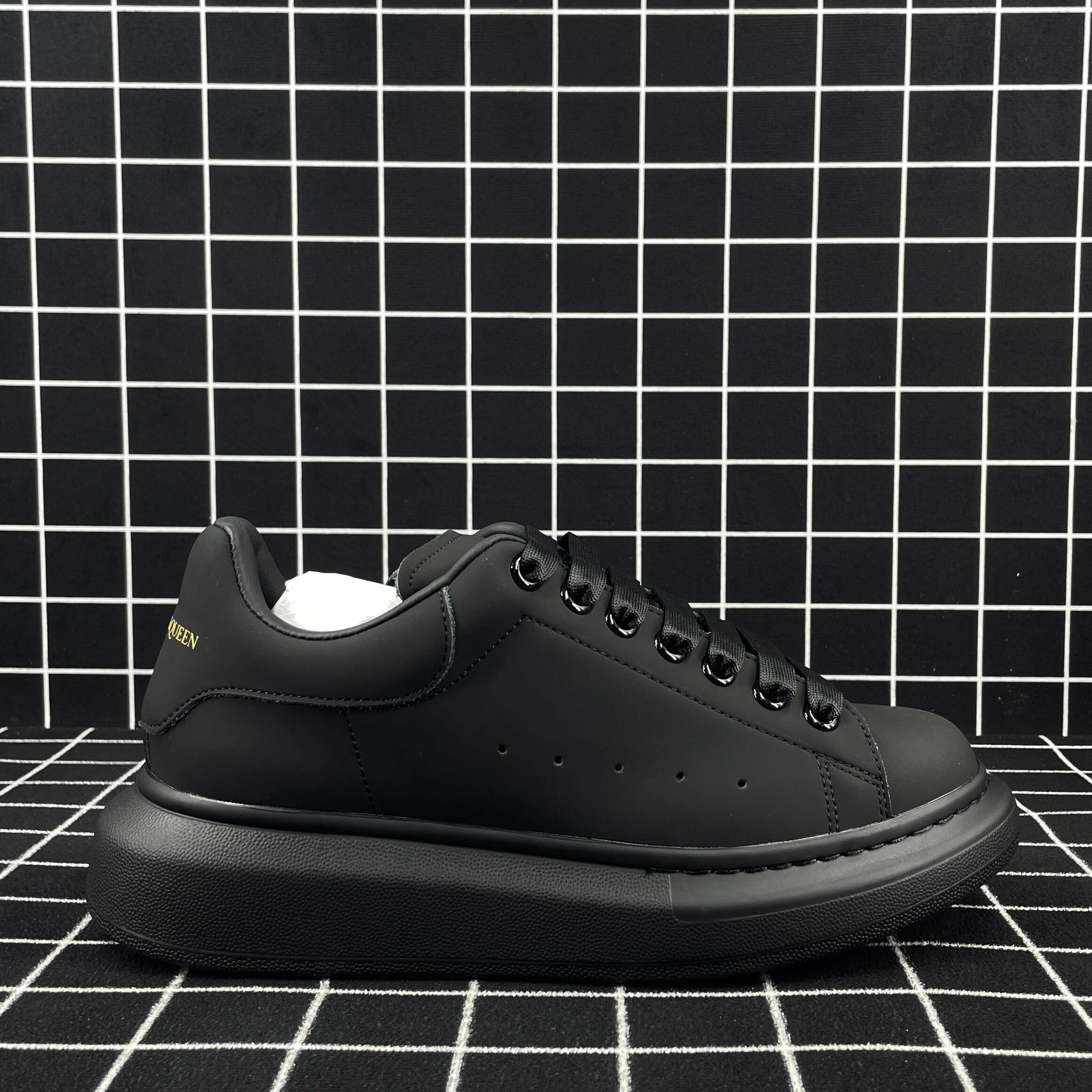 Alexander McQueen Oversized Sneaker Black Smooth Calf Leather with Black Sole Replica