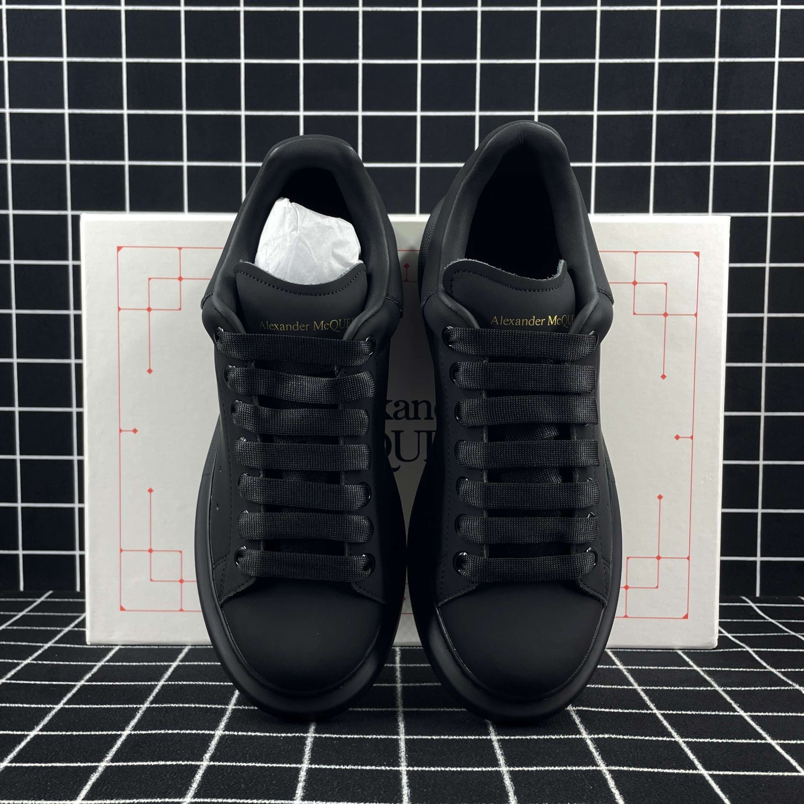 Alexander McQueen Oversized Sneaker Black Smooth Calf Leather with Black Sole Replica