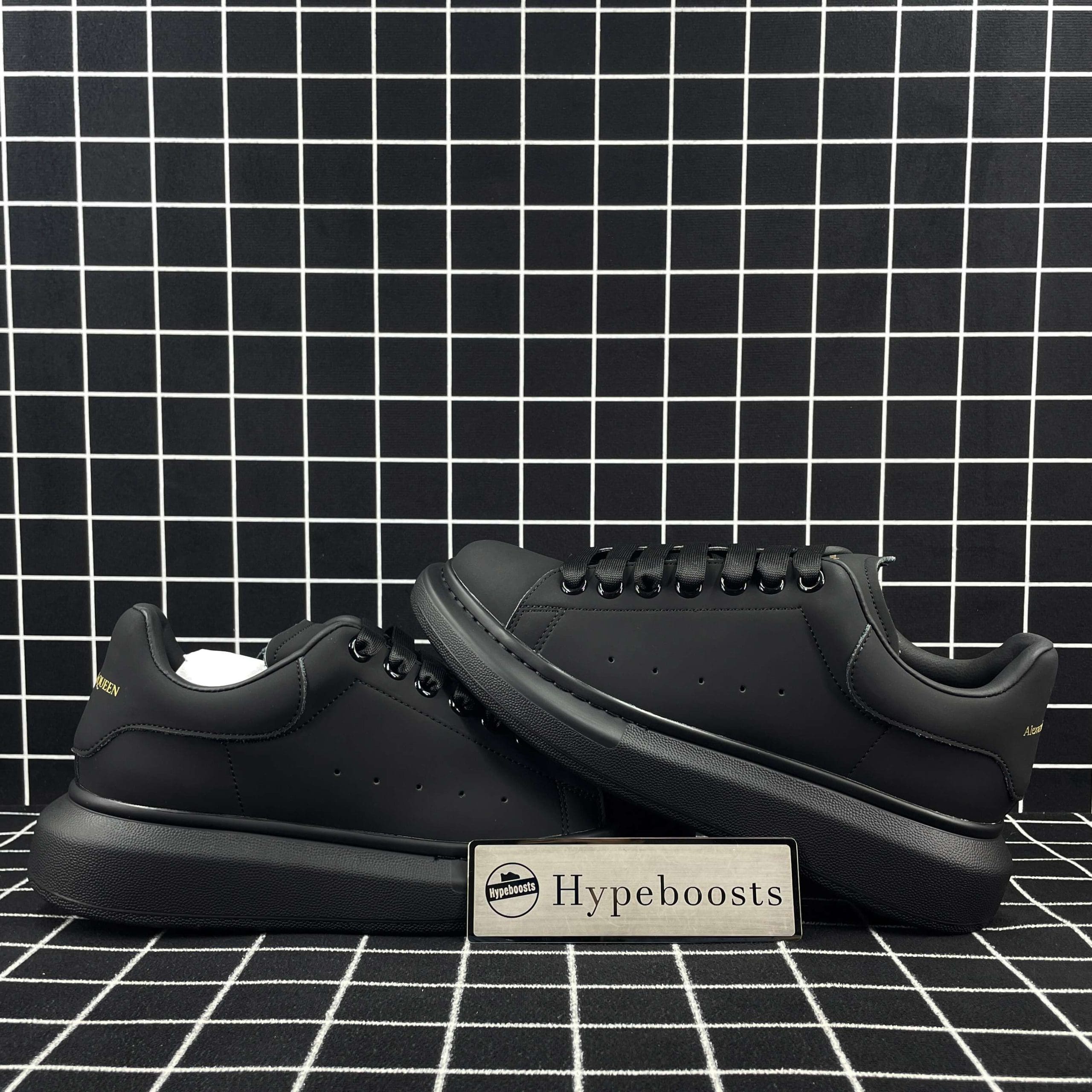 Alexander McQueen Oversized Sneaker Black Smooth Calf Leather with Black Sole Replica