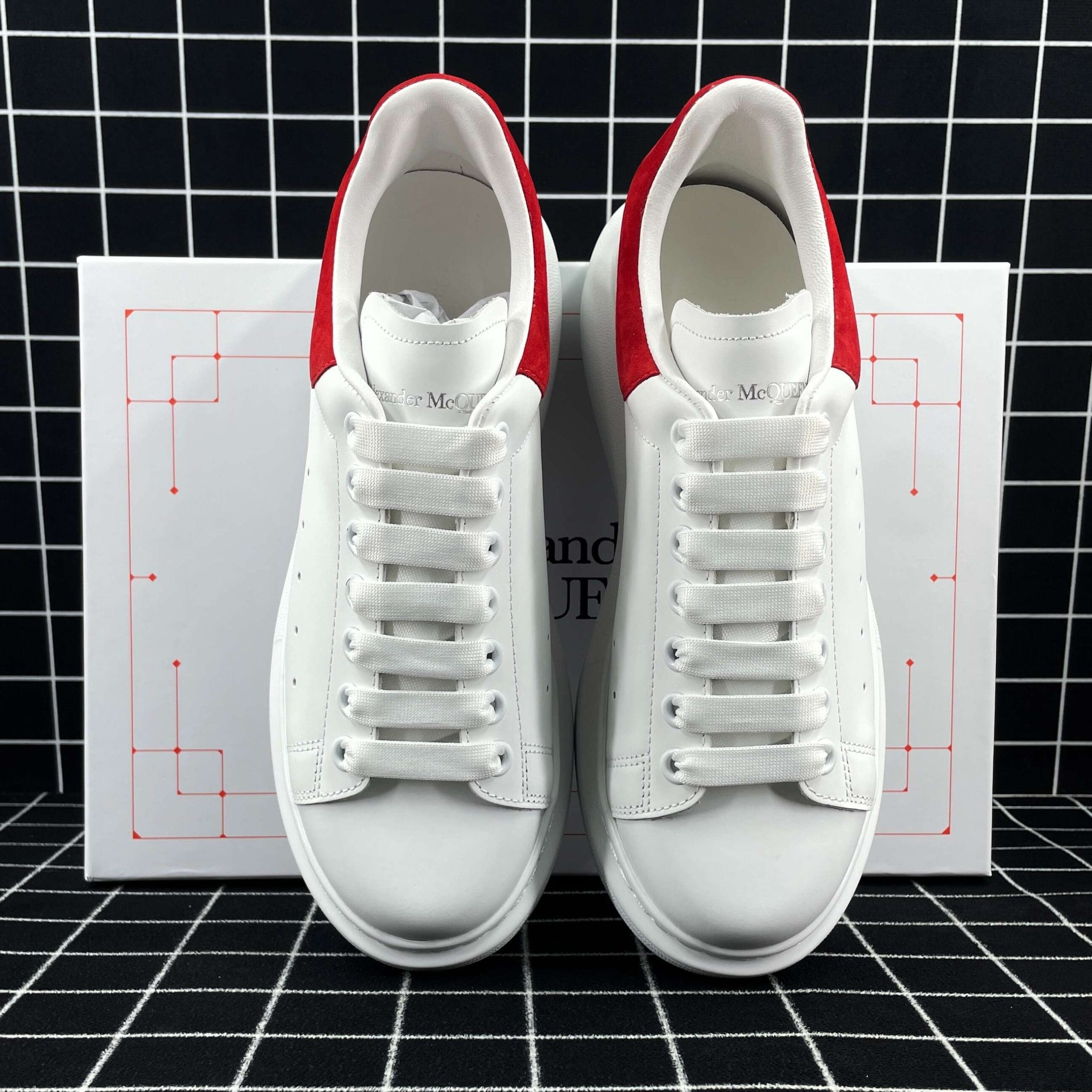 Alexander McQueen Oversized Sneaker White Smooth Calf Leather with Red Suede Heel Replica