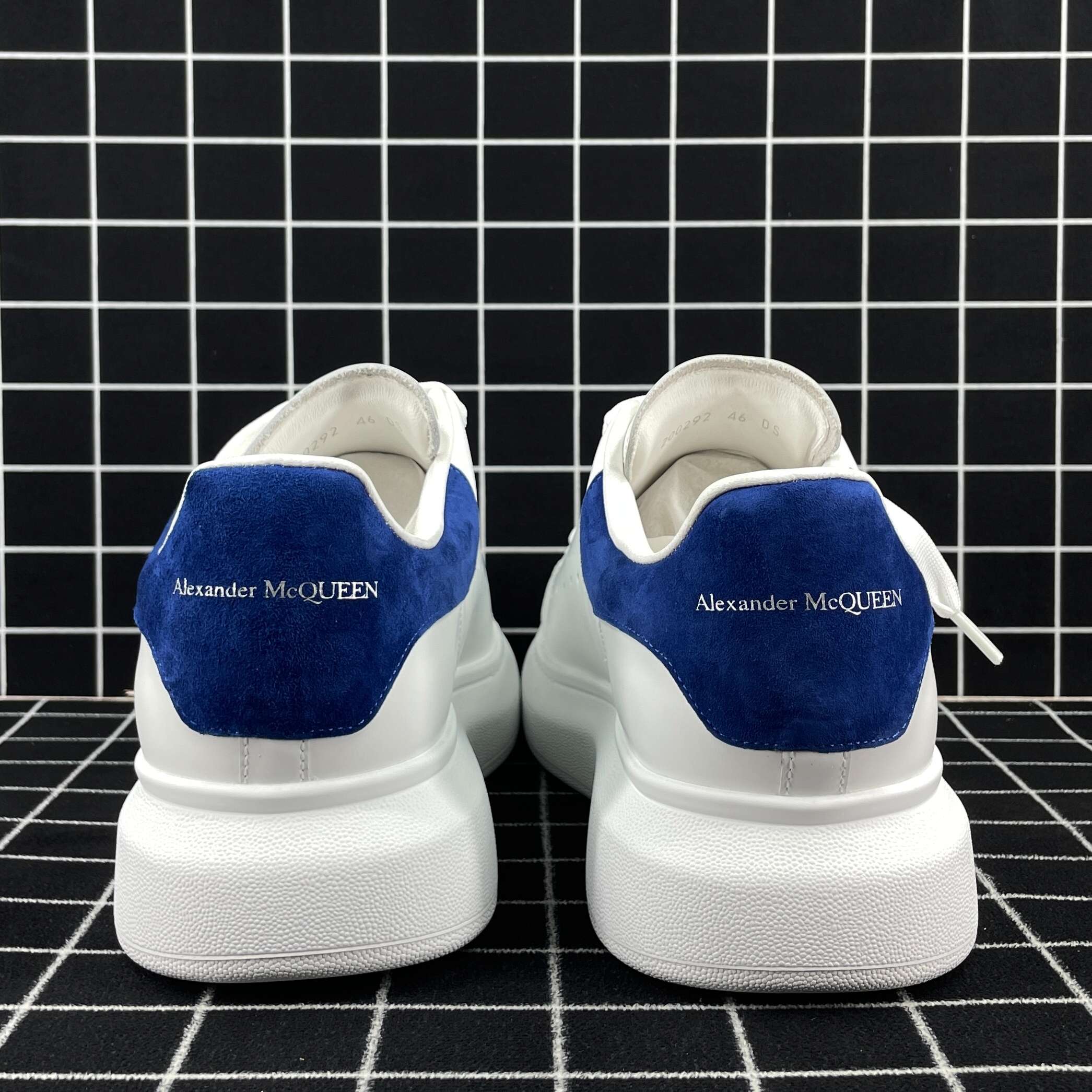 Alexander McQueen Oversized Sneaker White Smooth Calf Leather with Worker Blue Suede Heel Replica