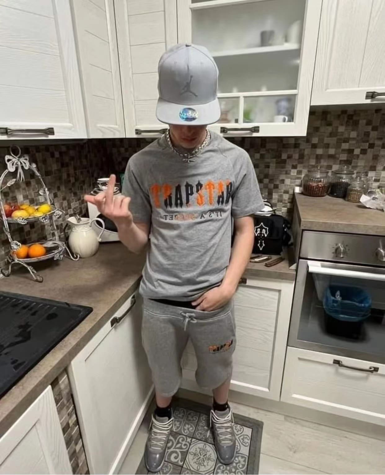 Trapstar Orange Gray Towel Embroidery Shorts Set