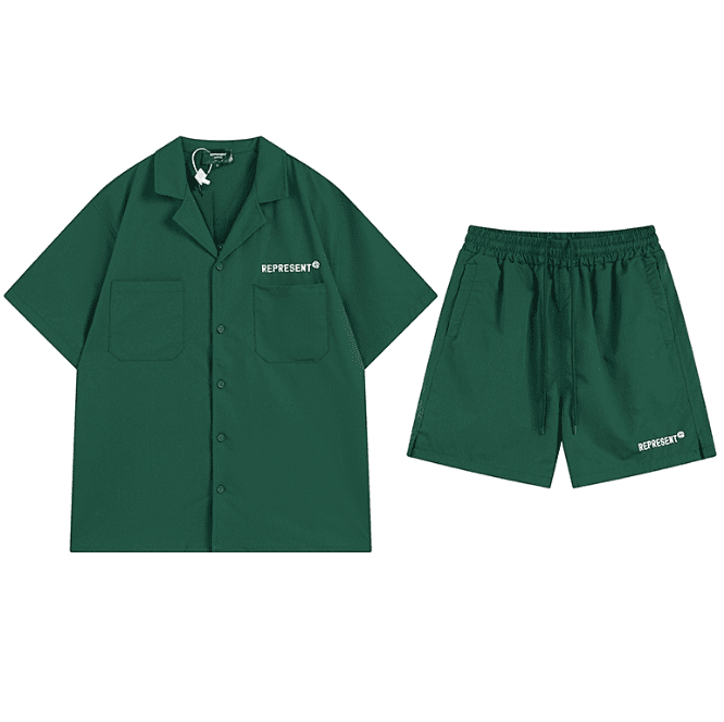 Represent Simple Letter Embroidery Loose Short Sleeve Shirt and Shorts Set