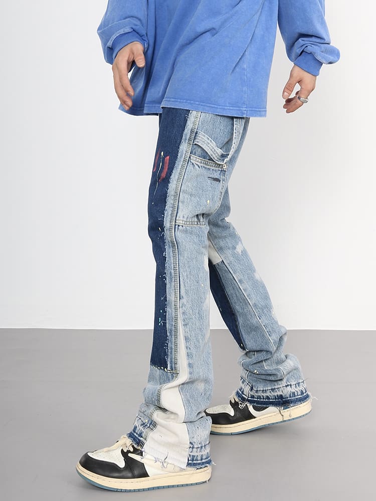 Gallery Dept Splash-Ink Contrast Bell-Bottom Jeans