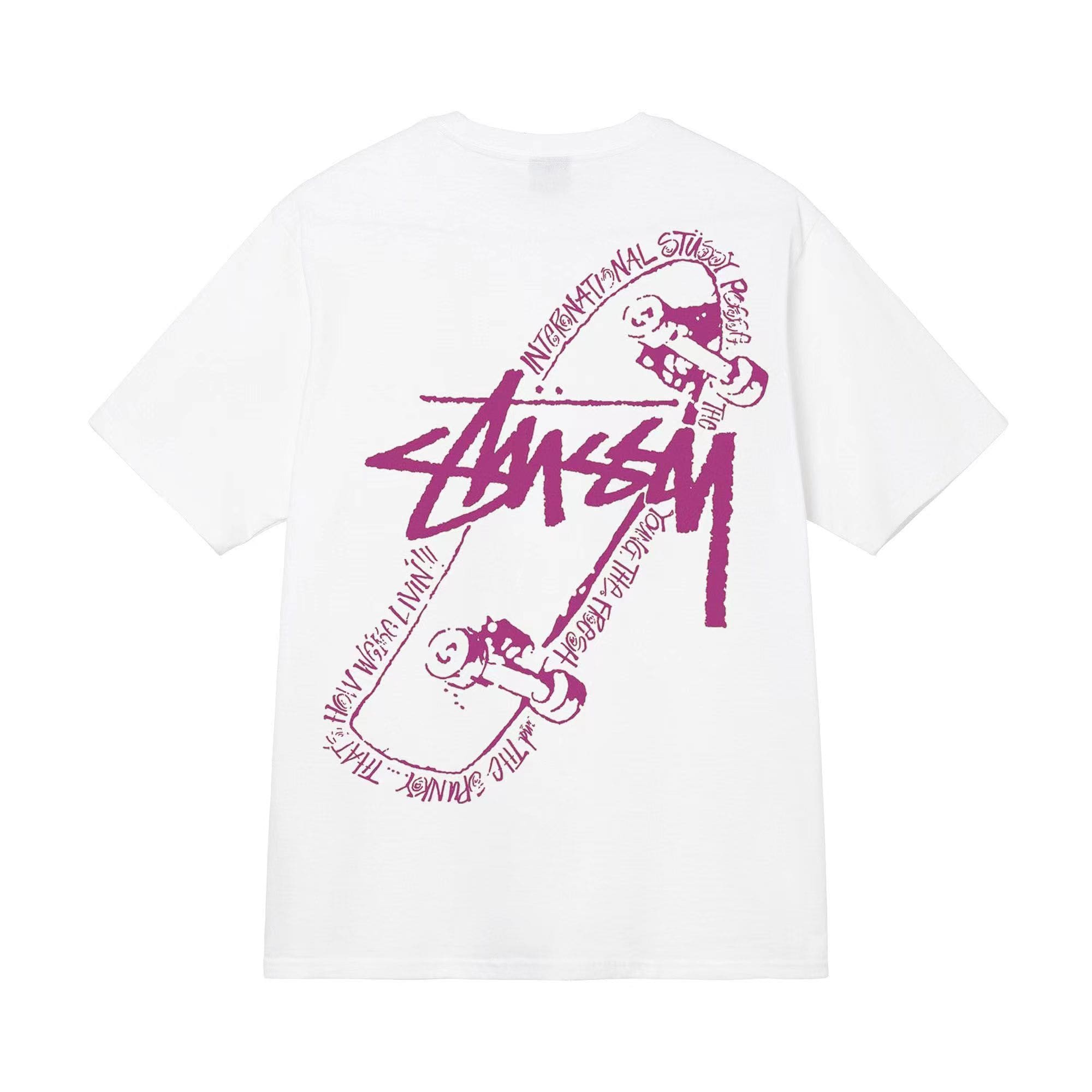 Stussy Crown Surfing Print Short Sleeve T-Shirt for Men and Women 2