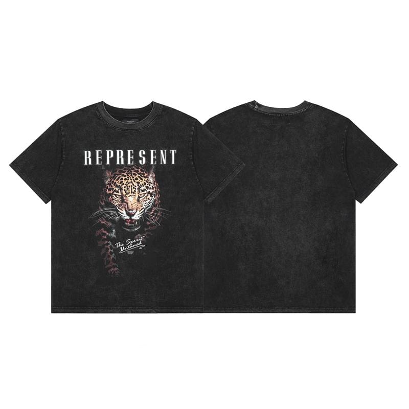 Represent Leopard Print Vintage Washed Distressed T-Shirt for Spring and Summer