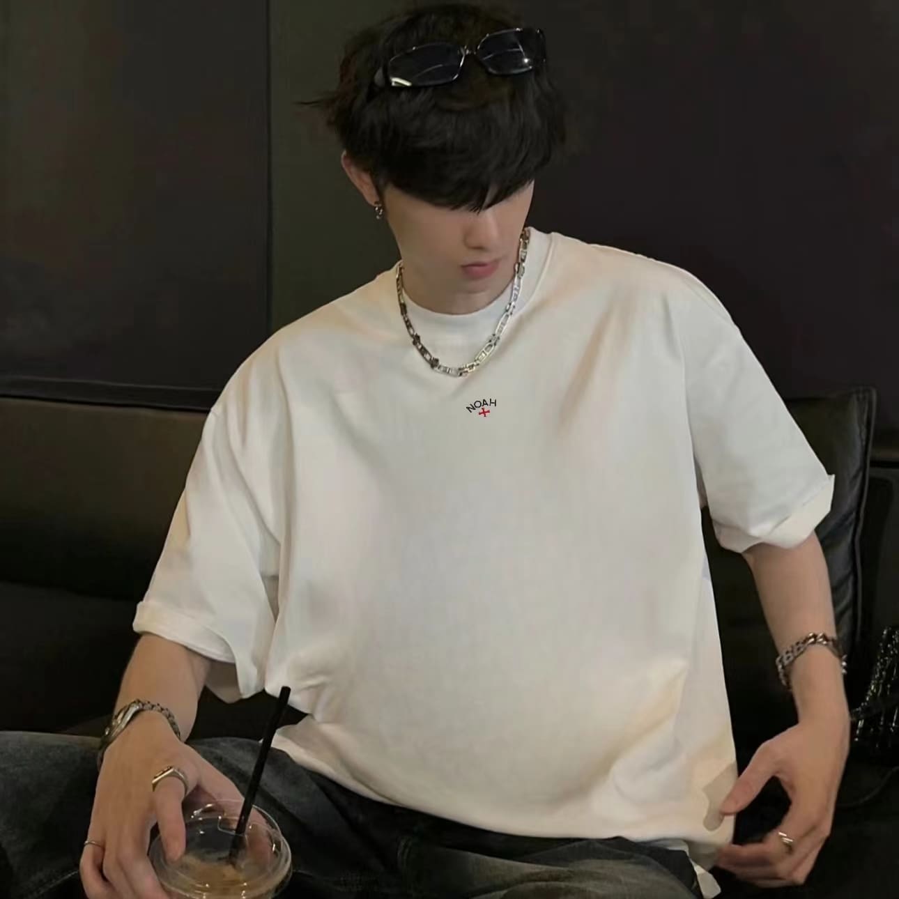 Noah Matcha Gray Cross Long Sleeve Tee