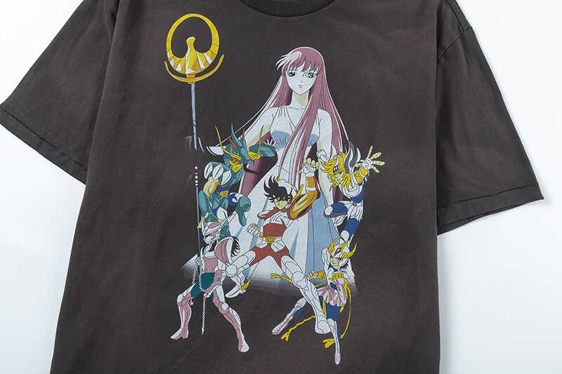 Saint Michael Saint Seiya Anime Print Vintage Washed T-Shirt for Men and Women