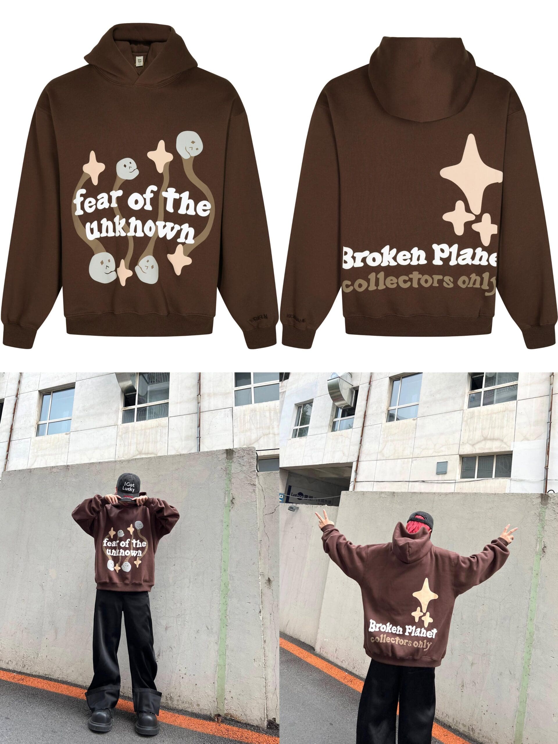 Broken Planet Puff Print Hooded Sweater Loose Fit for Men and Women