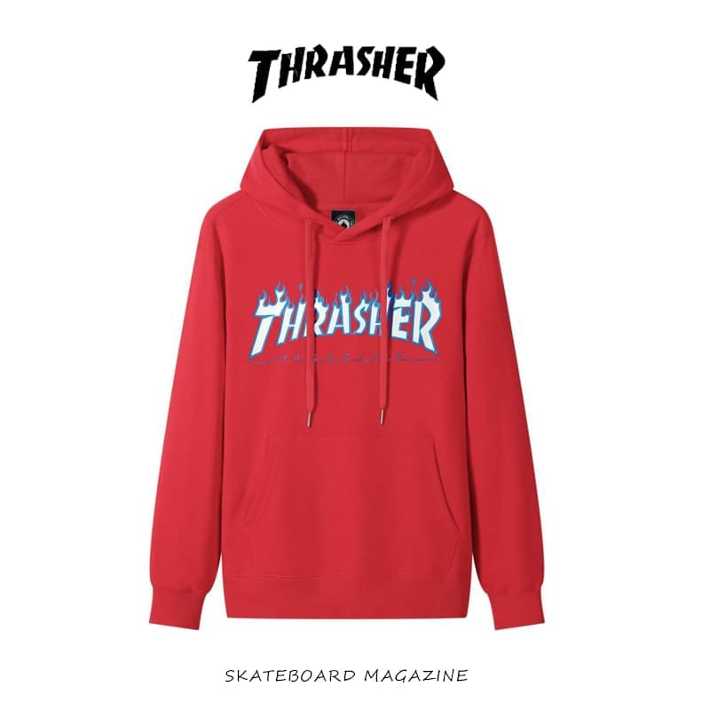 Thrasher Flame Fire Hooded Sweater Loose Cotton Coat