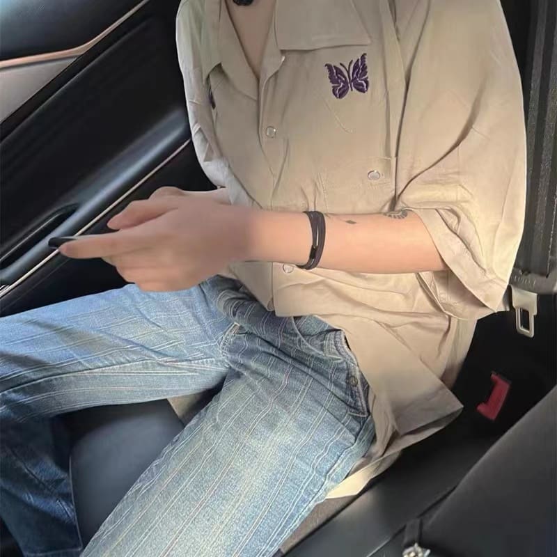 Needles French Royal Style Butterfly Embroidery Loose Short Sleeve Shirt