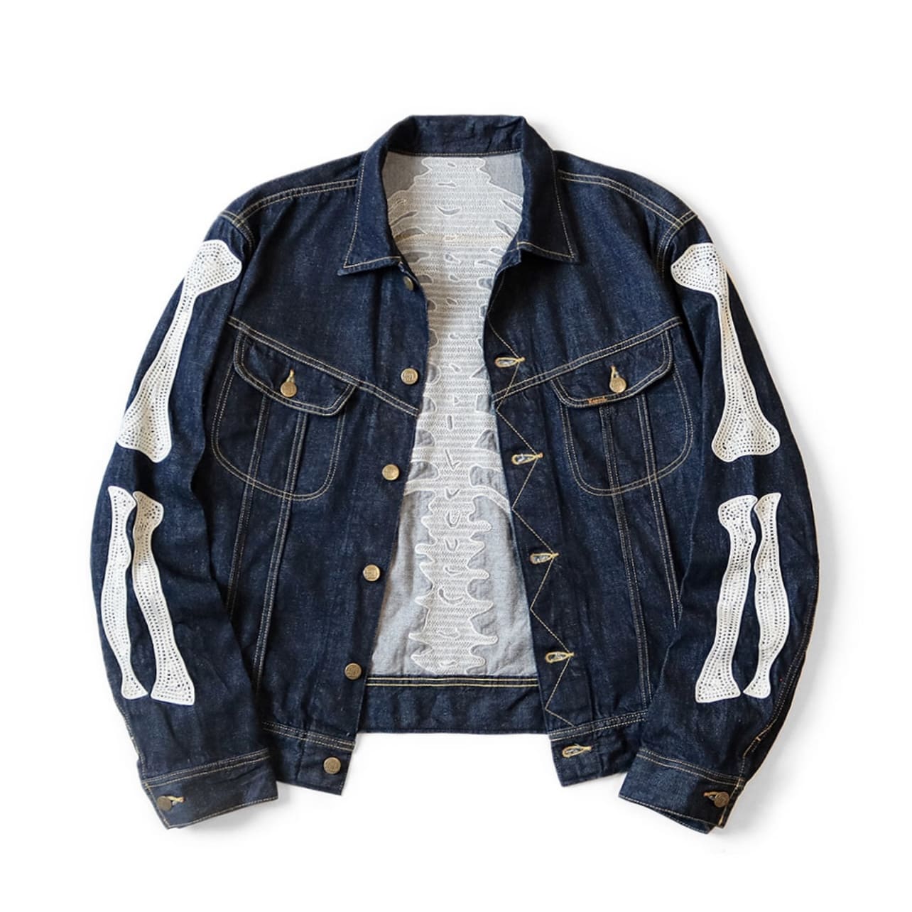 Kapital Hitian Hehong Denim Lapel Bone Embroidery Jacket