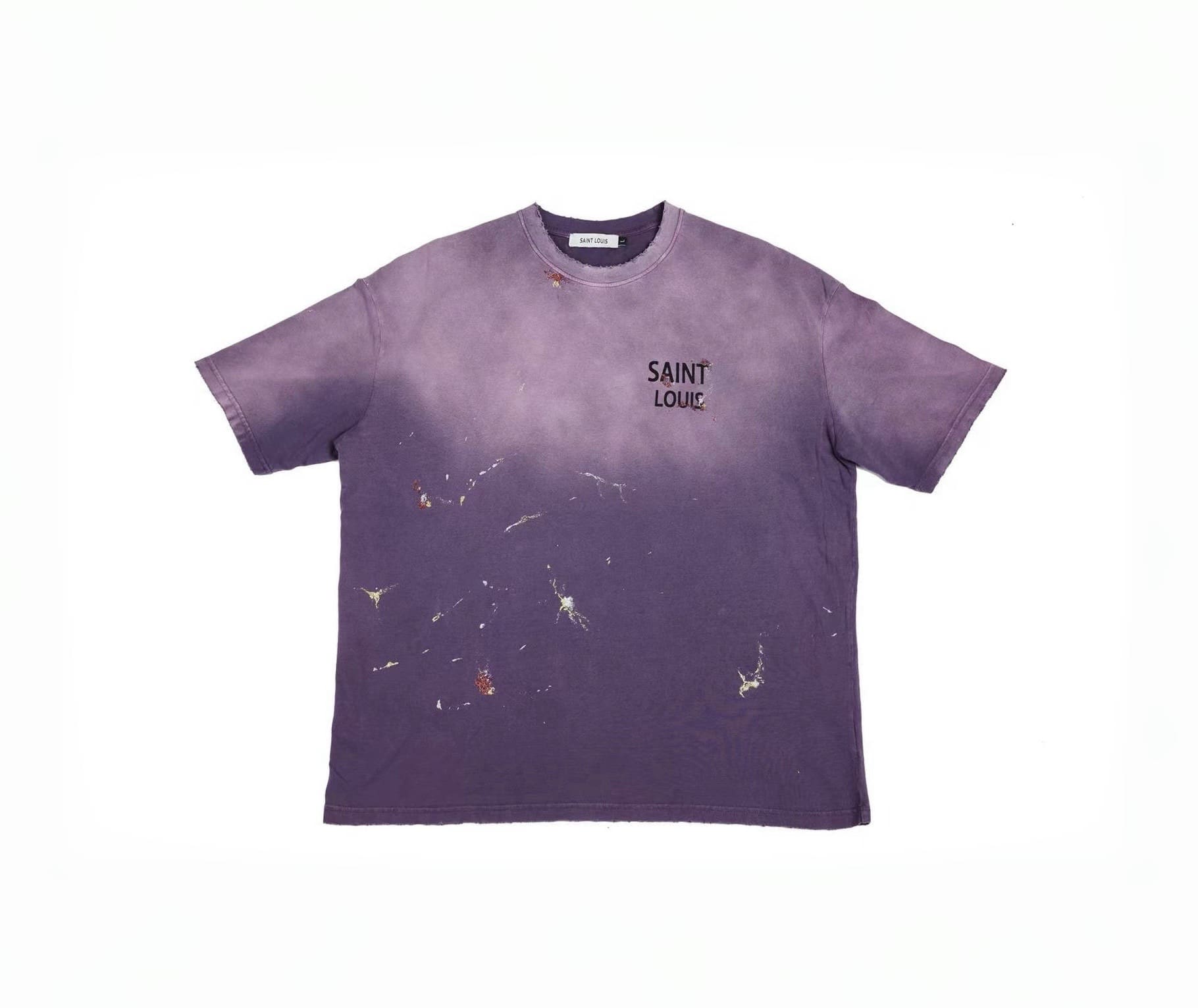 saint L**is washed gradient black letter logo loose distressed t-shirt