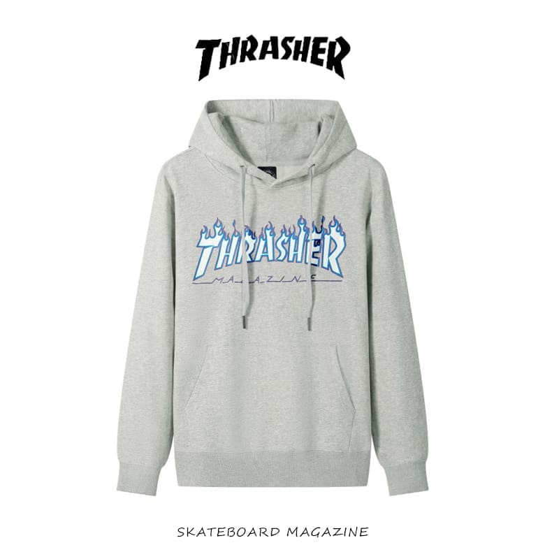 Thrasher Flame Fire Hooded Sweater Loose Cotton Coat