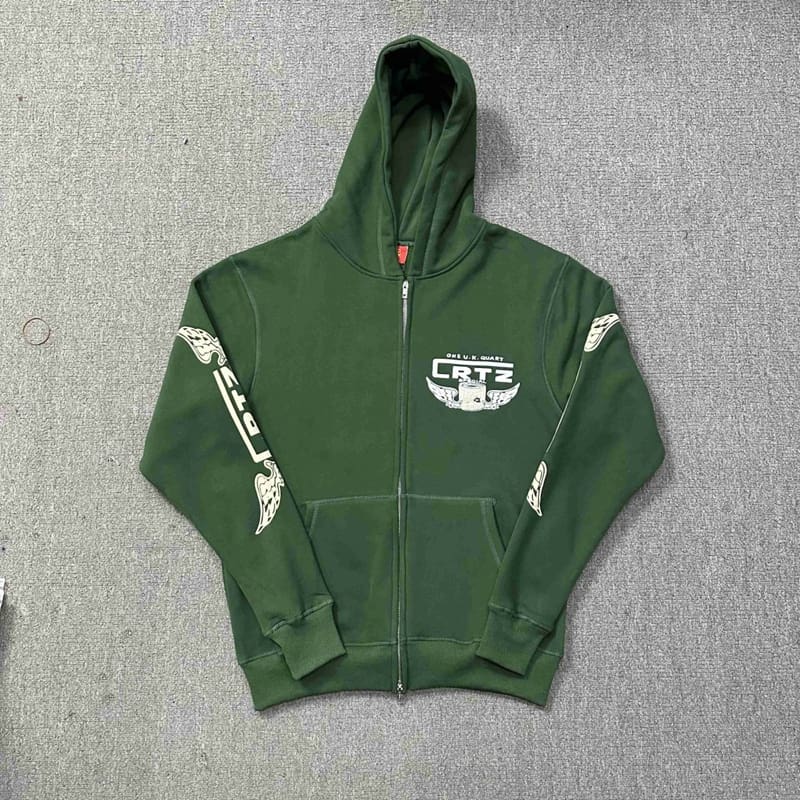 Corteiz Wings Logo Zipper Hooded Sweater and Track Pants Suit