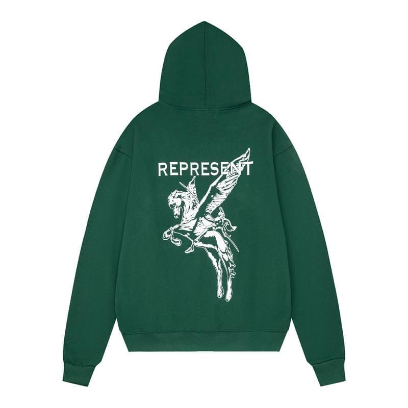 Represent Pegasus Knight Print Hooded Pullover Terry Sweater for Men and Women