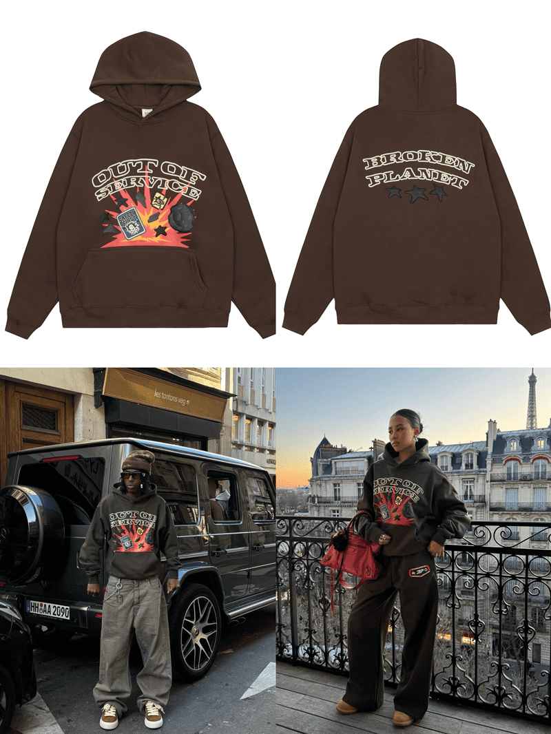 Broken Planet Puff Print Hooded Sweater Loose Fit for Men and Women