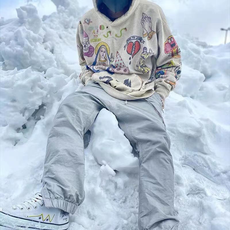 Saint Michael Graffiti Hoodie Loose Sweater for Men and Women