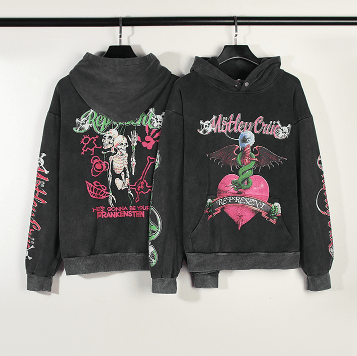 Represent Motley Crue Skull Print Distressed Retro Hoodie