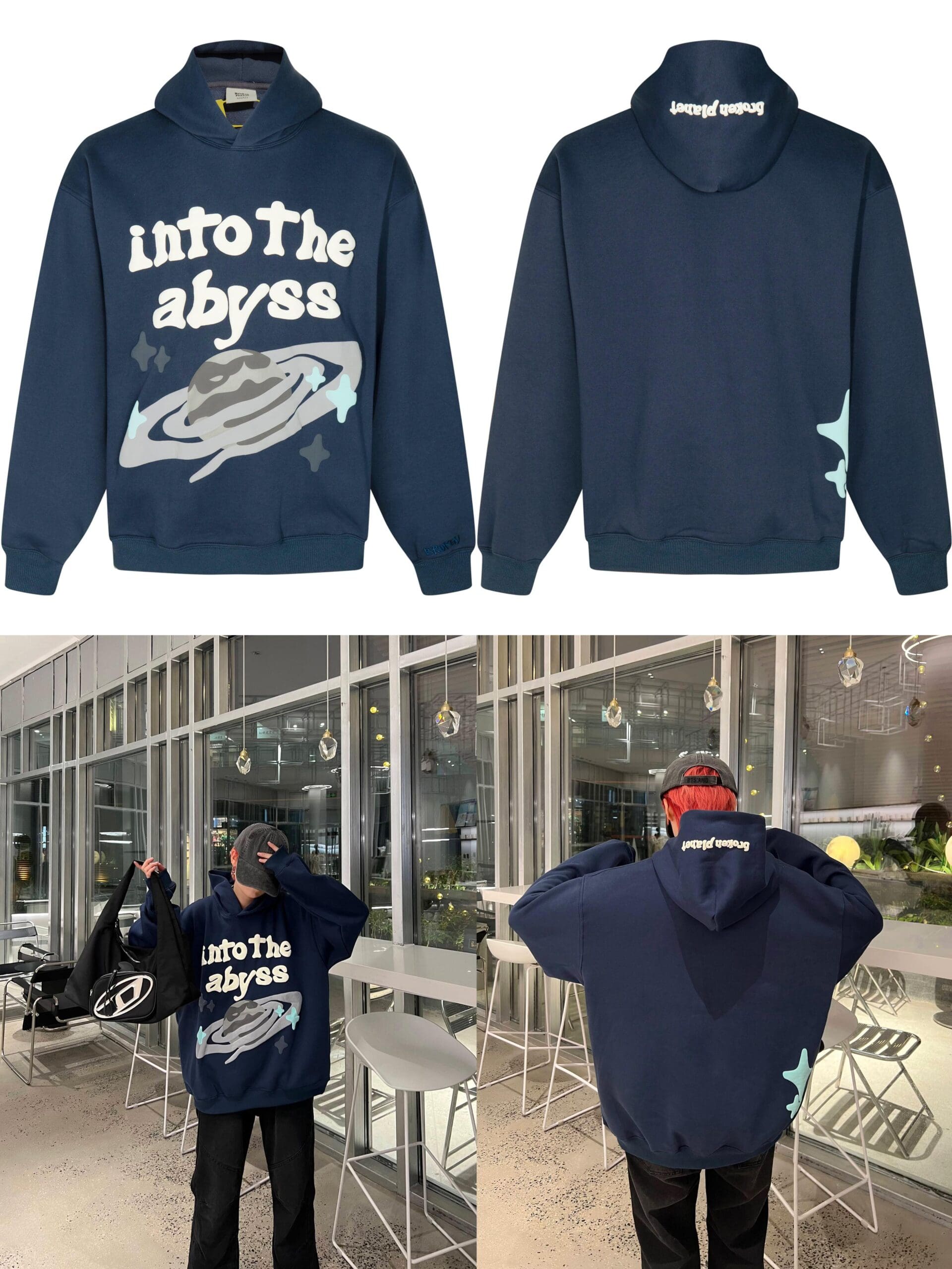 Broken Planet Puff Print Hooded Sweater Loose Fit for Men and Women