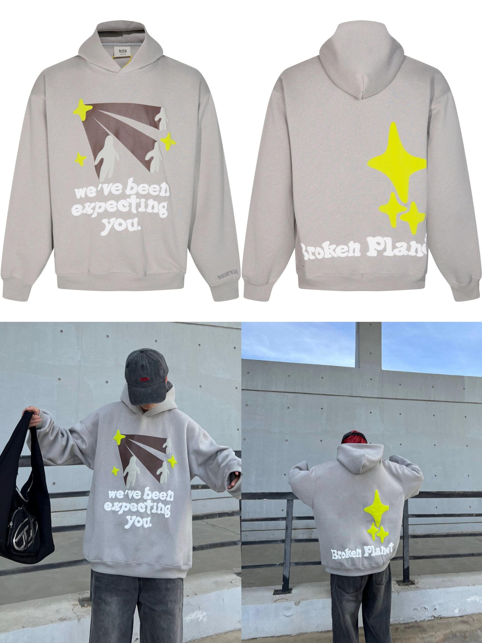 Broken Planet Puff Print Hooded Sweater Loose Fit for Men and Women