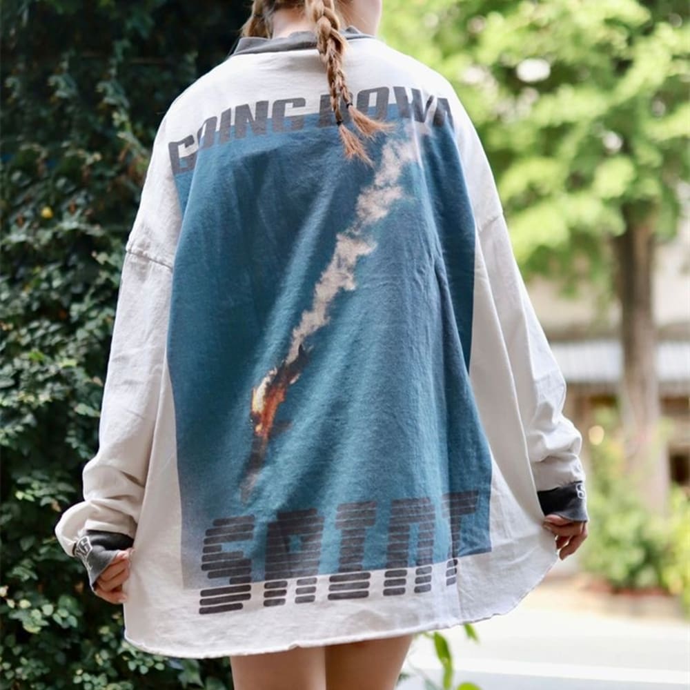 Saint of Michael Aircraft Illustration Loose Long Sleeve T-Shirt