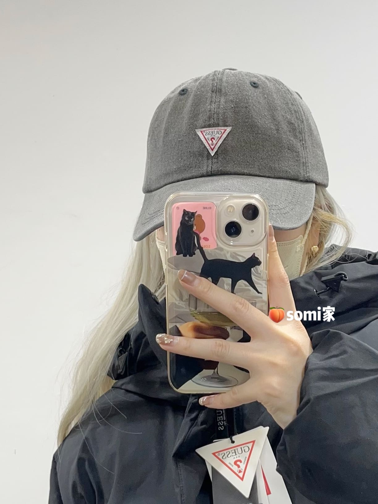 Somi Home Korea Direct Mail Guess Inverted Triangle Denim Baseball Cap