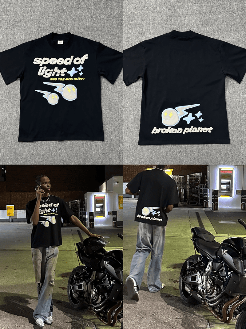 Broken Planet Puff Print Loose Short Sleeve T-Shirt for Men and Women