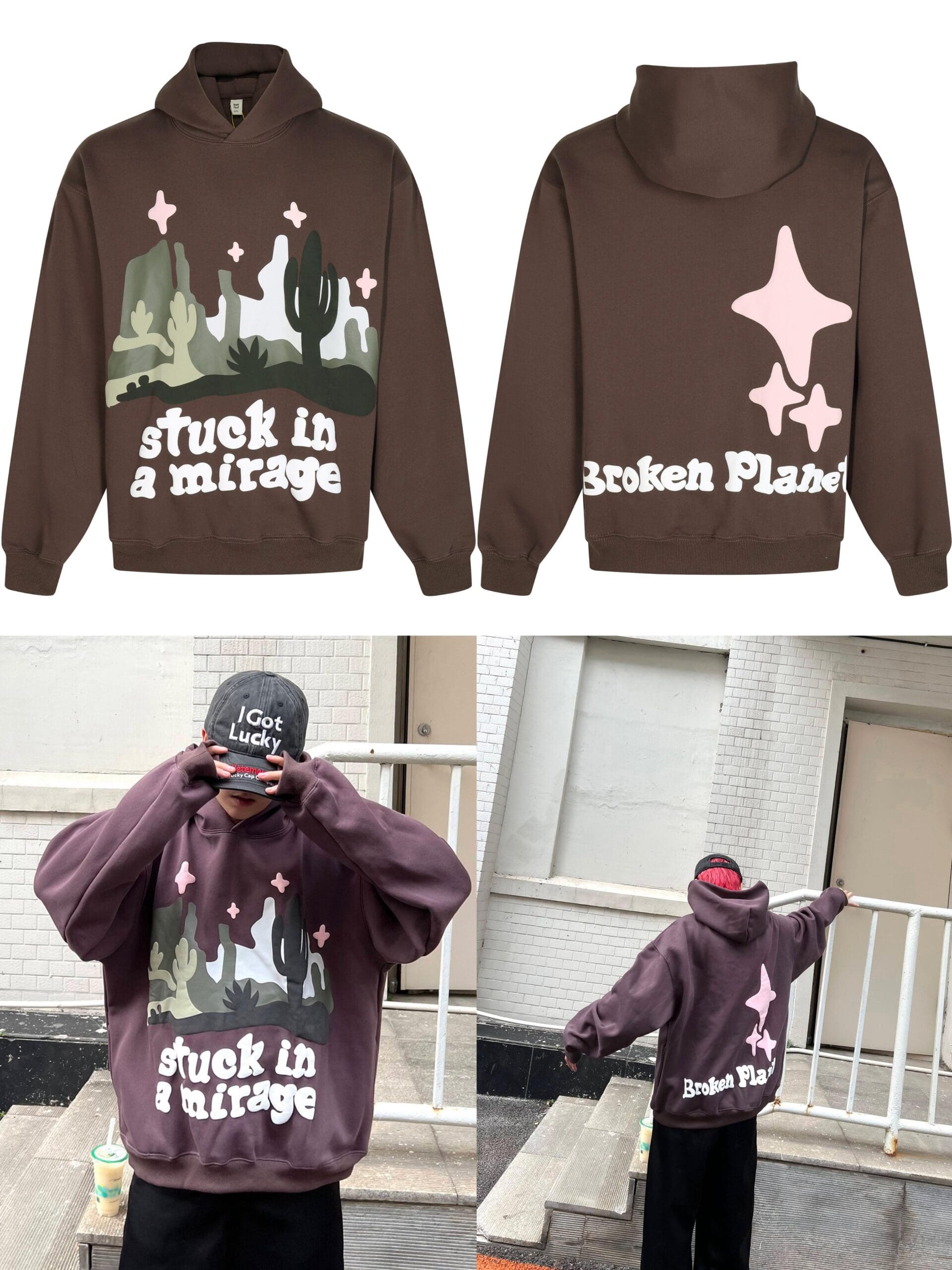 Broken Planet Puff Print Hooded Sweater Loose Fit for Men and Women