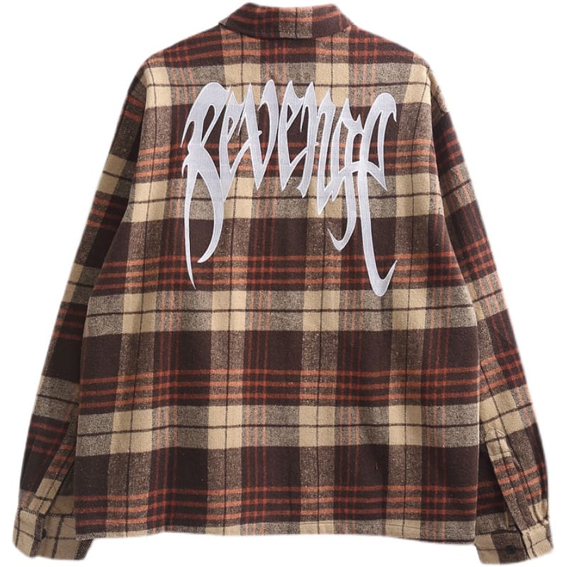 Revenge Embroidered Plaid Shirt Coat for Men