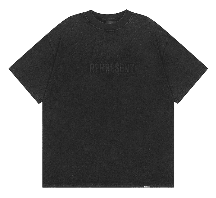 Represent Washed Embroidered Letter T-Shirt Retro Trendy Round Neck for Men and Women