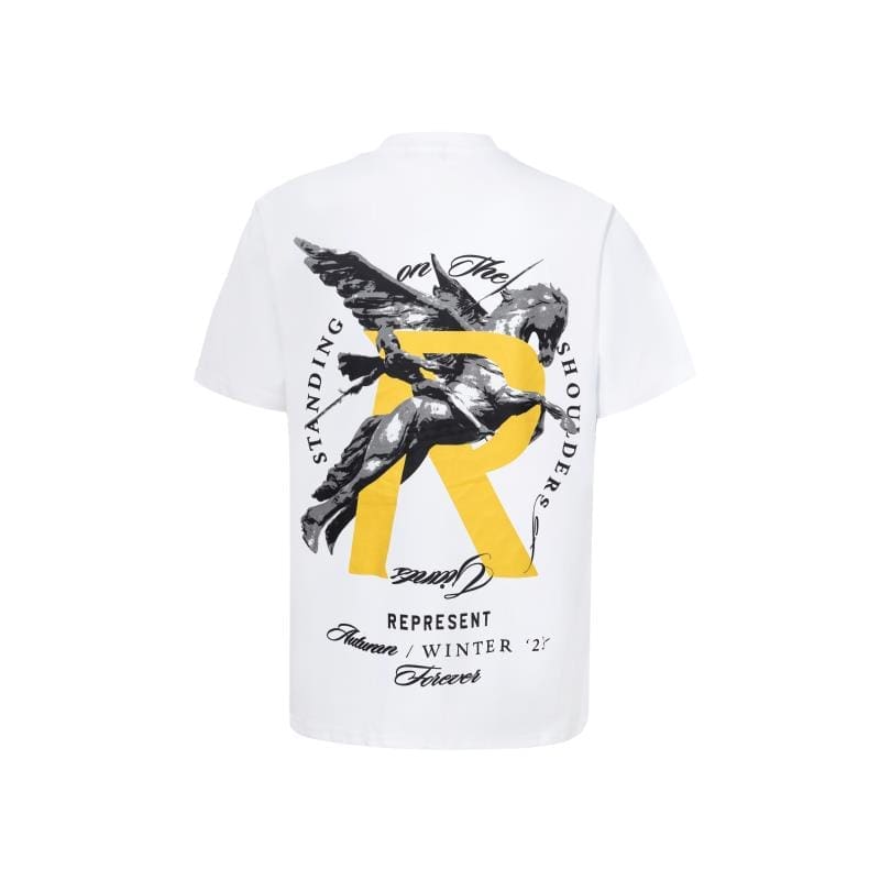 Represent Pegasus Knight Slogan Logo T-Shirt Casual Loose Short Sleeve for Men and Women
