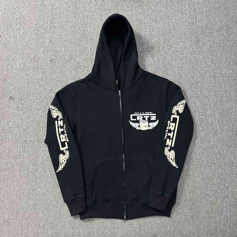 Corteiz Wings Logo Zipper Hooded Sweater and Track Pants Suit