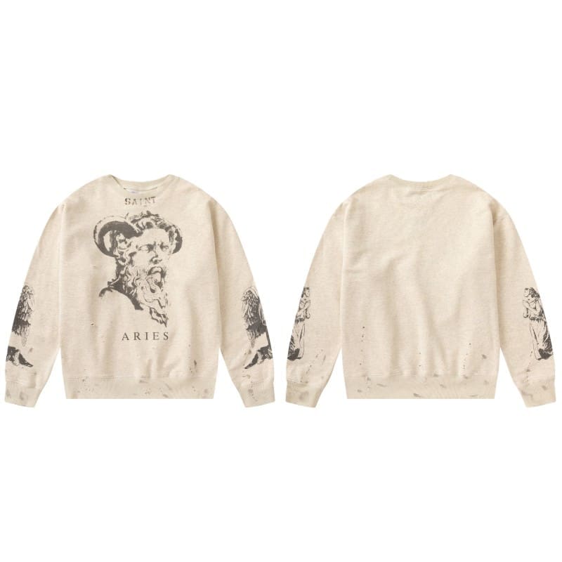 Saint Michael Retro Round Neck Sweater Thick Long Sleeve Top for Men and Women