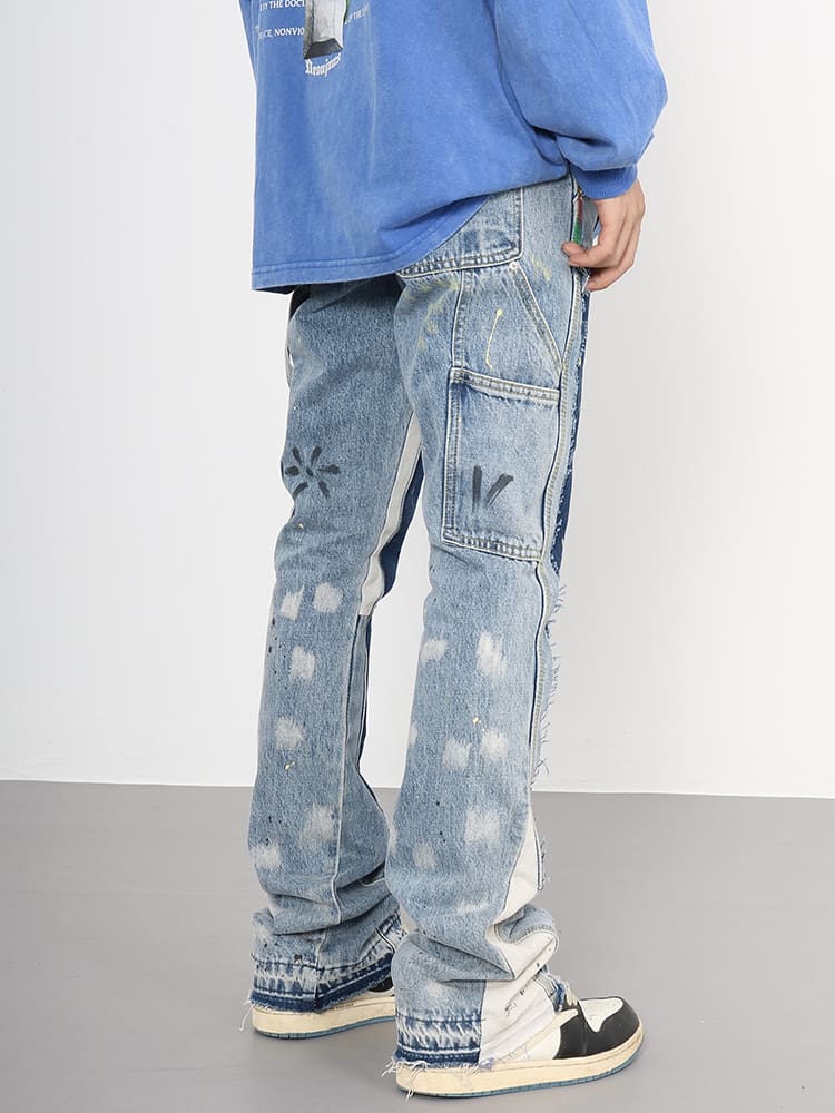 Gallery Dept Splash-Ink Contrast Bell-Bottom Jeans