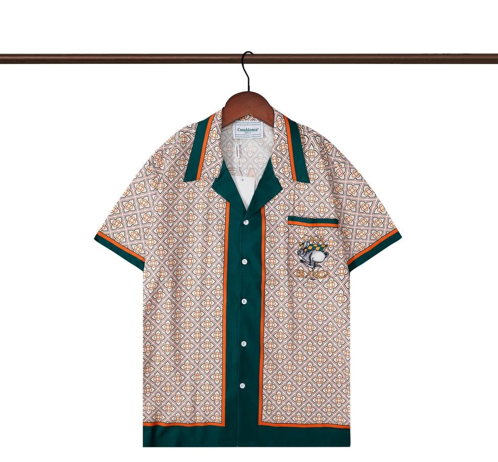 Casablanca Orange Plaid Rabbit Sports Casual Short Sleeve Shirt for Men and Women