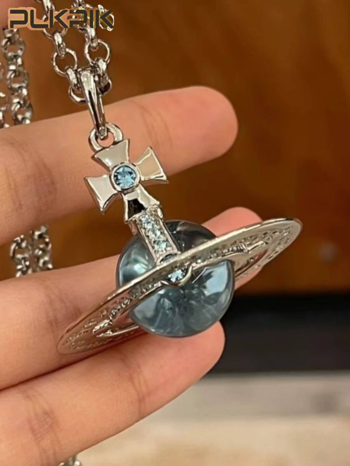 Vivienne Westwood Large Glacier Blue Orb Saturn Necklace for Women