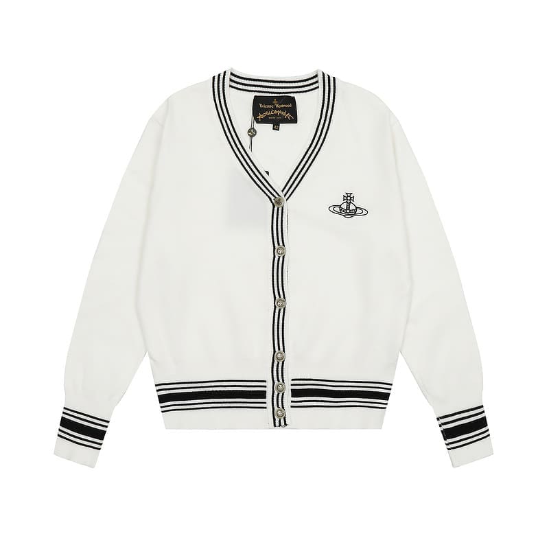 Vivienne Westwood Retro Contrast Cardigan Embroidered Logo Sweater for Men and Women