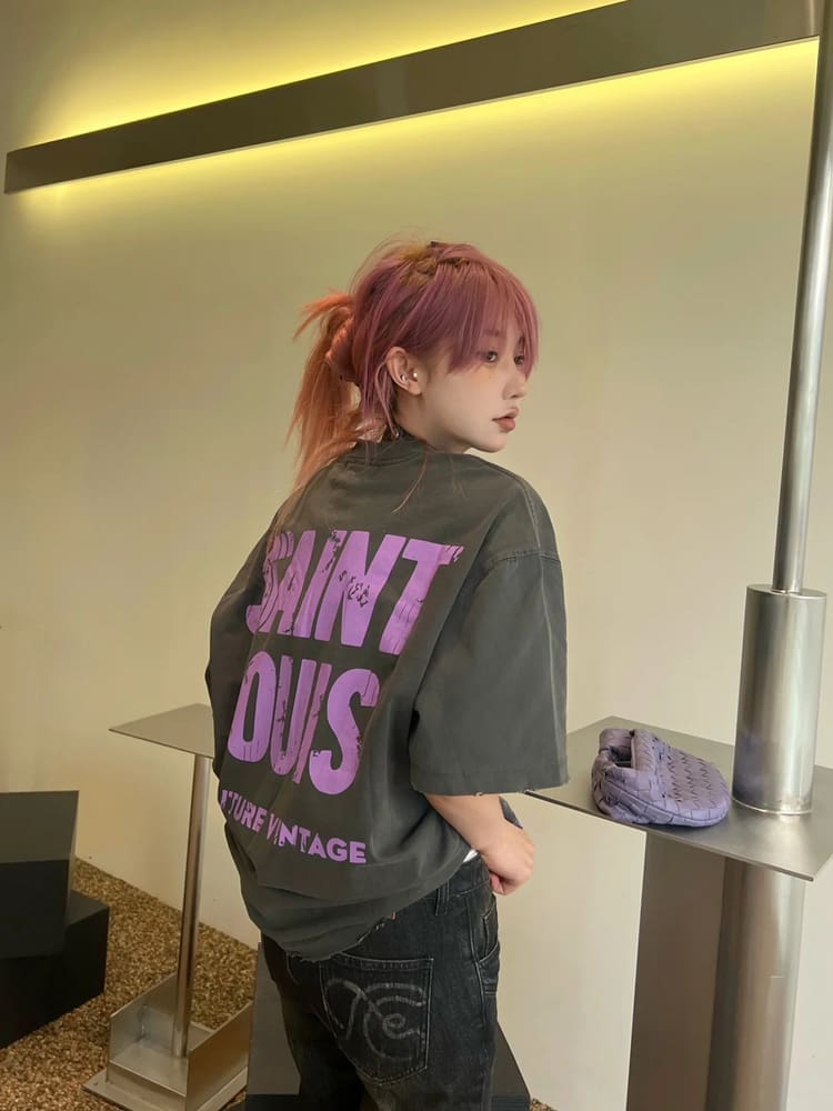 saint L**is splash-ink vintage washed vtg short sleeve t-shirt for men and women