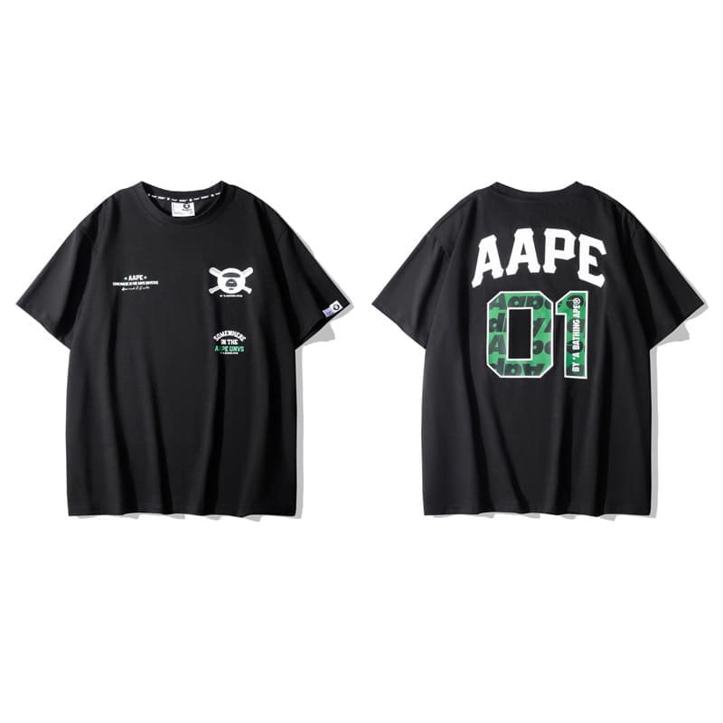 AAPE Ape Head Badge Short Sleeve Casual T-Shirt for Men and Women