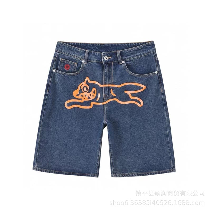 ICECREAM Flying Dog Print Wide Leg Denim Trousers for Men and Women