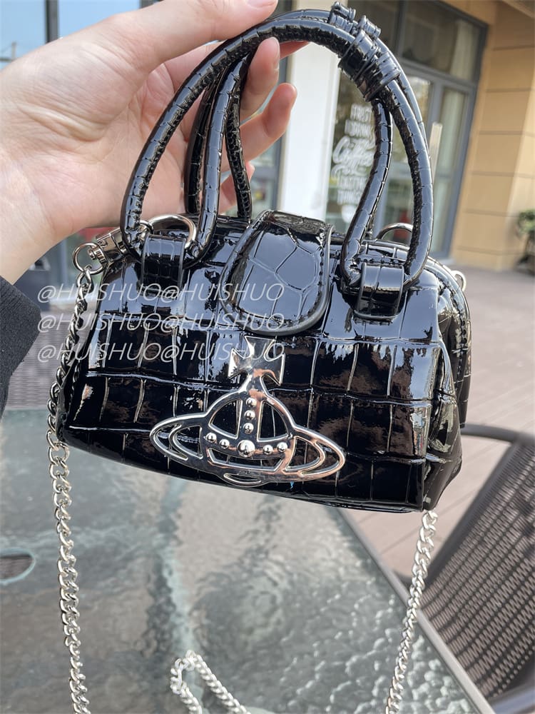 Vivienne Westwood Crocodile Pattern Baguette Shoulder Bag Saturn Chain Design