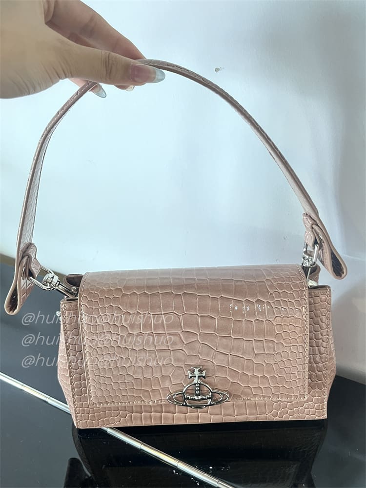 Vivienne Westwood Crocodile Pattern Baguette Shoulder Bag Saturn Chain Design