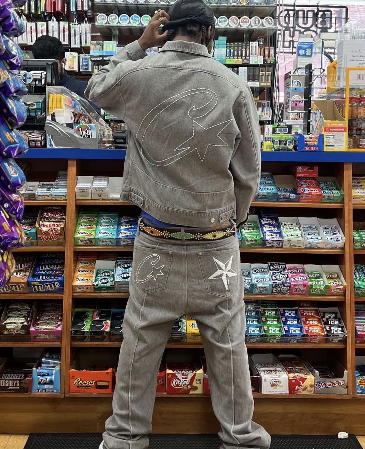 Corteiz Denim Coat and Trousers Suit Loose Casual Star Style