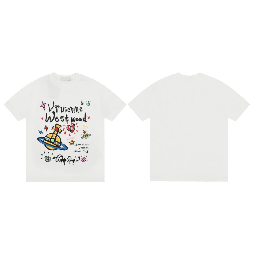 Vivienne Westwood Graffiti Inkjet Printed Saturn T-Shirt for Men and Women