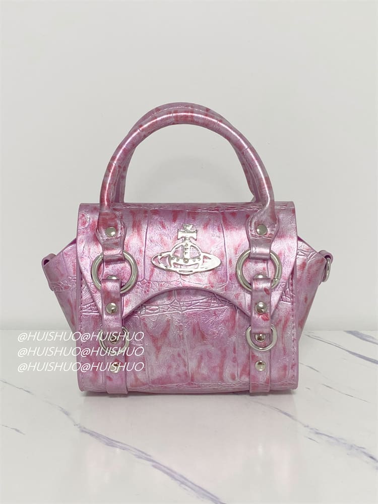 Vivienne Westwood Crocodile Pattern Baguette Shoulder Bag Saturn Chain Design