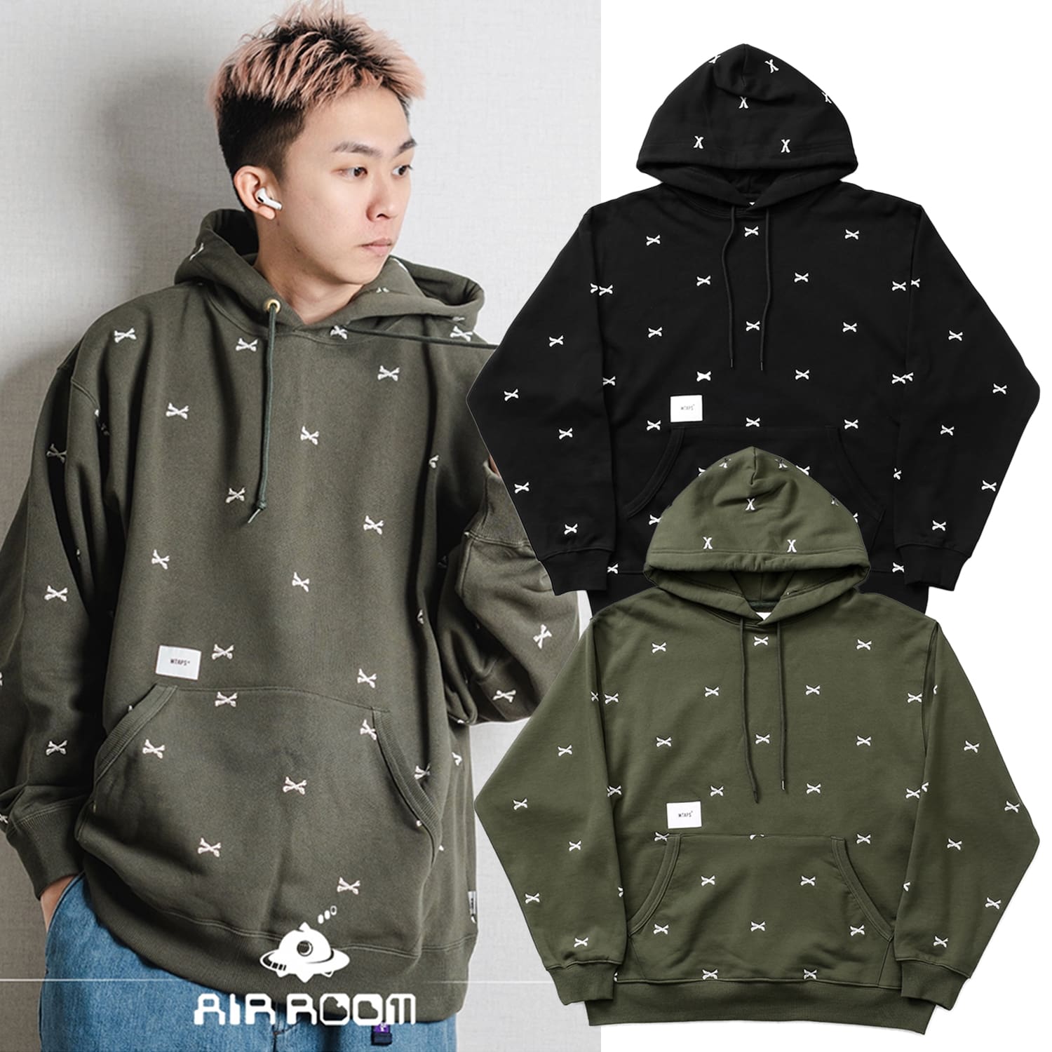 WTAPS Japanese-style bone embroidered hoodie, 450g men’s and women’s couple hooded sweater