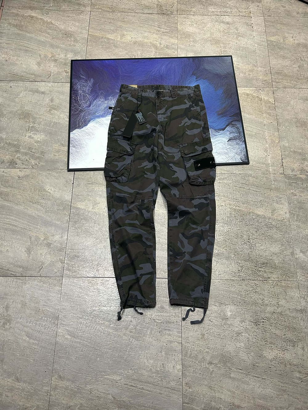 Stone Island Multi-Pocket Camouflage Cargo Pants Washed Straight Casual Trousers